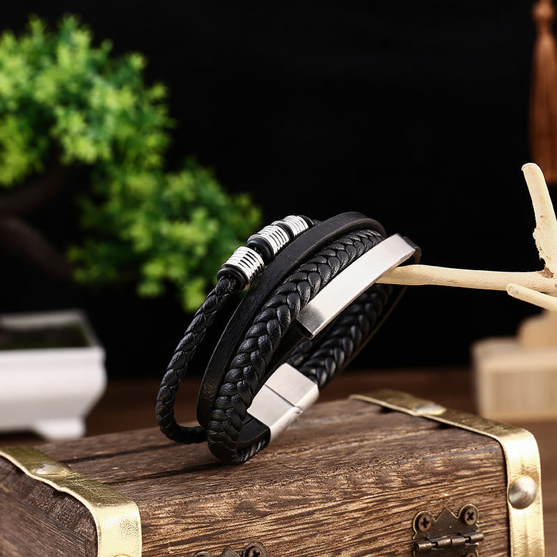 Buddha Stones Leather Multi-Layer Titanium Steel Balance Braided Magnetic Buckle Bracelet - image 8