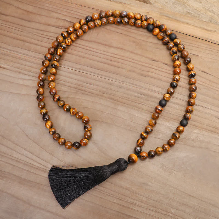 Buddha Stones 108 Beads Mala Tiger Eye Protection Tassel Bracelet - image 9
