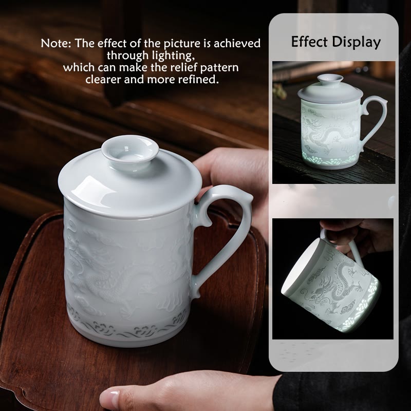 Buddha Stones Jingdezhen Linglong Porcelain Auspicious Dragon Phoenix Boat Smooth Sailing Ceramic Teacup Office Tea Cups 420ml - image 3