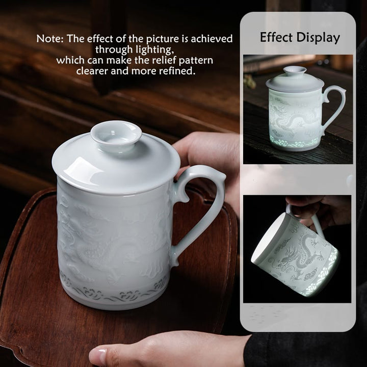 Buddha Stones Jingdezhen Linglong Porcelain Auspicious Dragon Phoenix Boat Smooth Sailing Ceramic Teacup Office Tea Cups 420ml - image 3