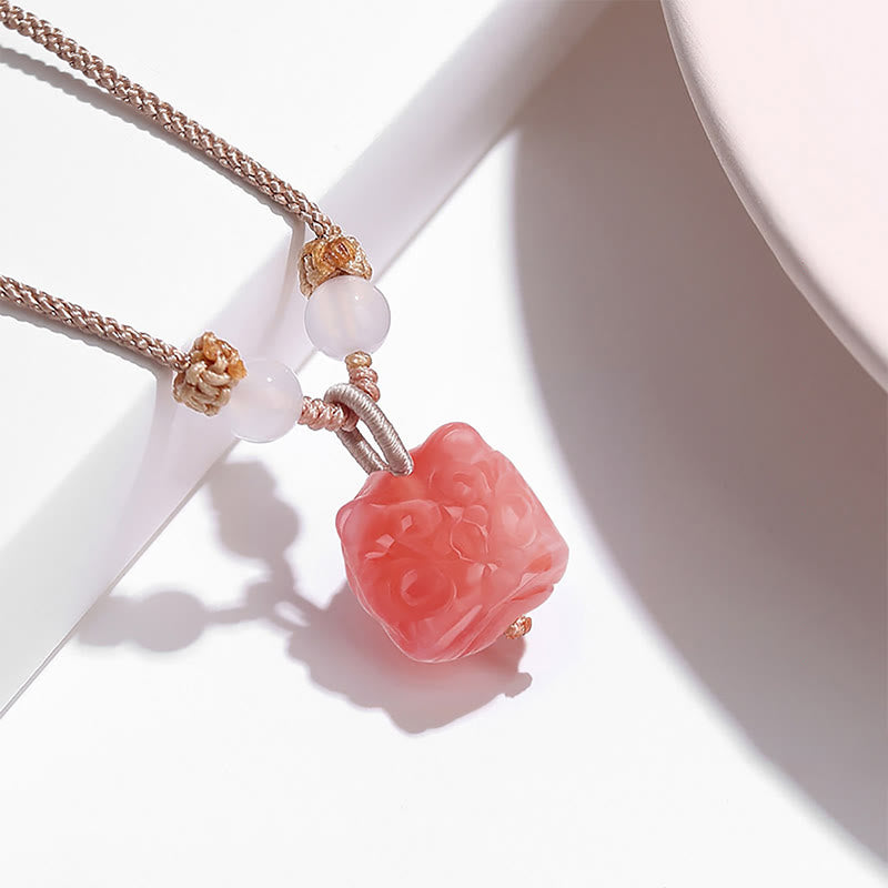 Buddha Stones Natural Silver Sheen Obsidian Red Agate Dancing Lion Protection Necklace Pendant - Red Agate(Confidence♥Calm) - image 5