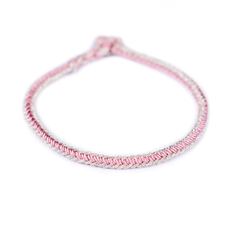 Buddha Stones Two-Color Rope Handcrafted Eight Thread Peace Knot Bracelet - Pink Silver(Wrist Circumference 17cm) - image 13