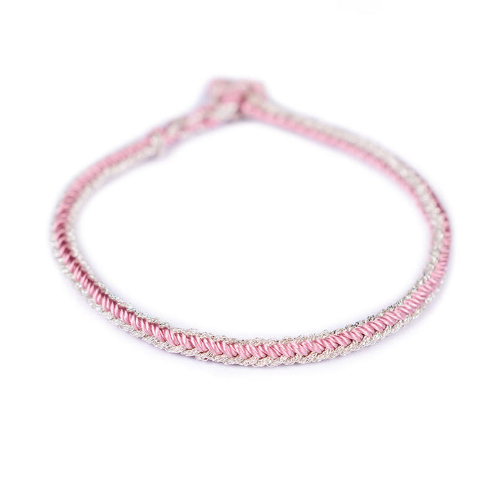 Buddha Stones Two-Color Rope Handcrafted Eight Thread Peace Knot Bracelet - Pink Silver(Wrist Circumference 17cm) - image 13
