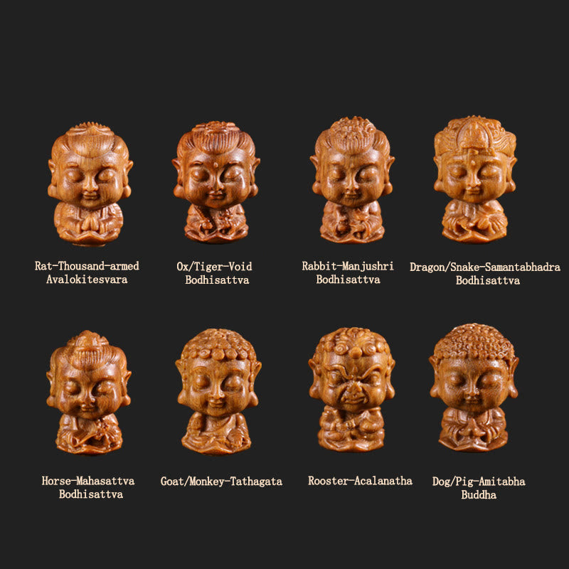 Chinese Zodiac Natal Buddha Green Sandalwood Lotus Engraved Positive Home Decoration - image 3