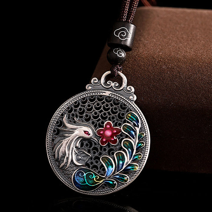 Buddha Stones 990 Sterling Silver Phoenix Luck Protection Necklace Pendant - image 5