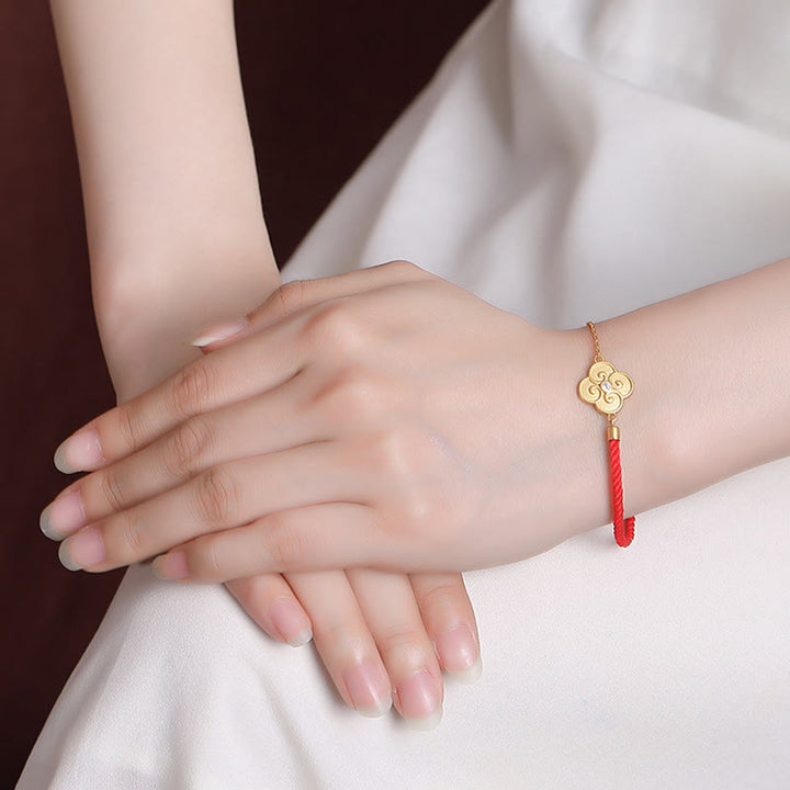 Buddha Stones 925 Sterling Silver Plated Gold Four Leaf Clover Zircon Luck Bracelet - image 3