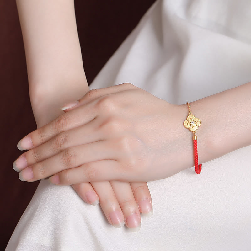 Buddha Stones 925 Sterling Silver Plated Gold Four Leaf Clover Zircon Luck Bracelet - image 3