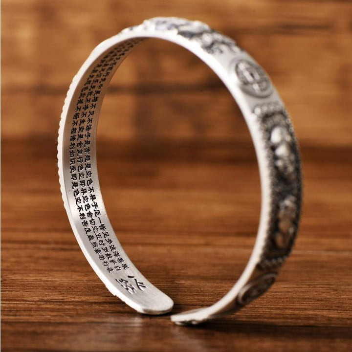 Buddha Stones Tibetan PiXiu Heart Sutra Coin White Copper Wealth Bracelet Adjustable Bangle - image 4