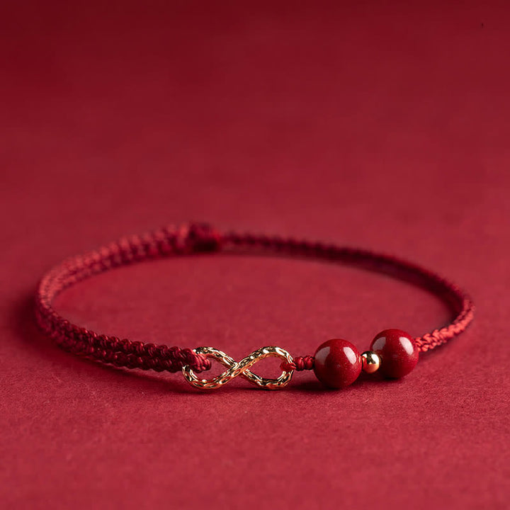 Buddha Stones Cinnabar Blessing Red String 14K Gold Infinity Symbol Bracelet Anklet - image 2