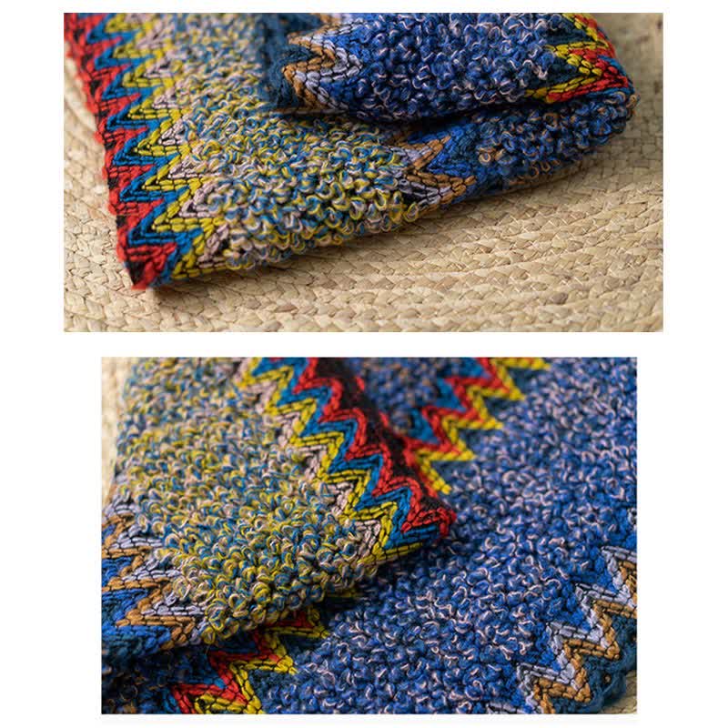 Buddha Stones Tibetan Shawl Soft Warm Knitting Cloak Winter Tibetan Tassel Scarf - image 18