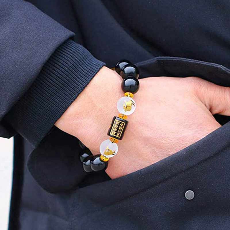 Buddha Stones Chinese Zodiac Feng Shui Obsidian Five-Element Wealth Porsperity Bracelet - image 12