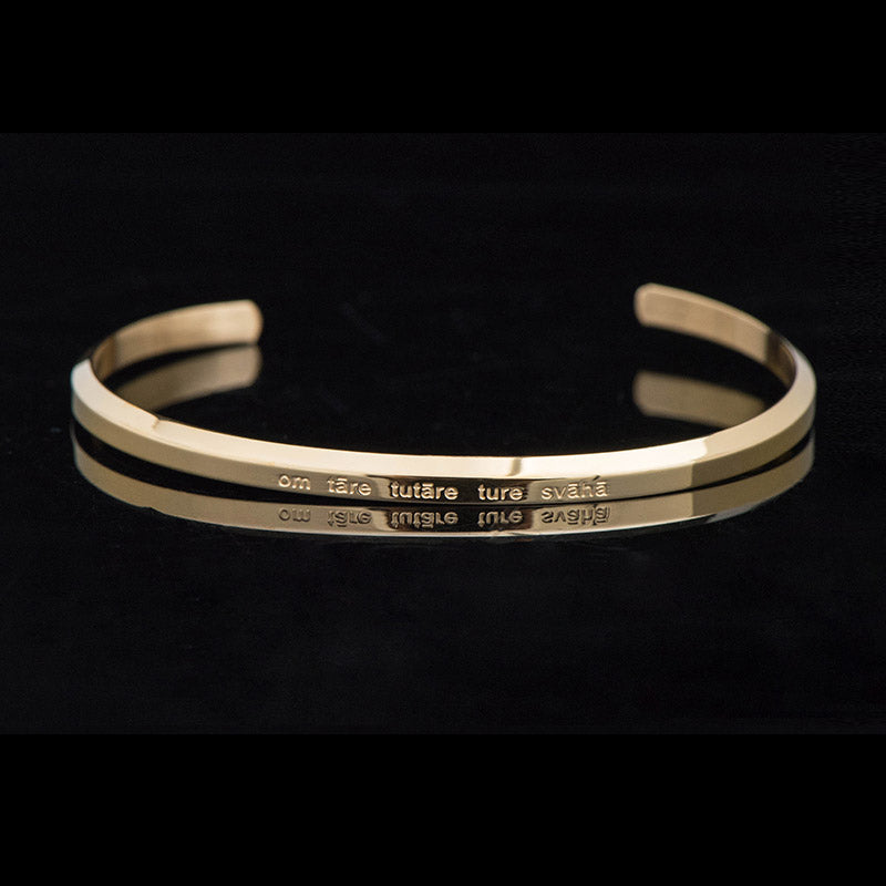 Buddha Stones Six True Words Engraving Titanium Steel Blessing Protection Bracelet - Green Tara - Gold - Large - image 10