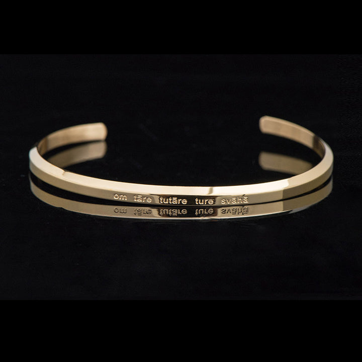 Buddha Stones Six True Words Engraving Titanium Steel Blessing Protection Bracelet - Green Tara - Gold - Large - image 10