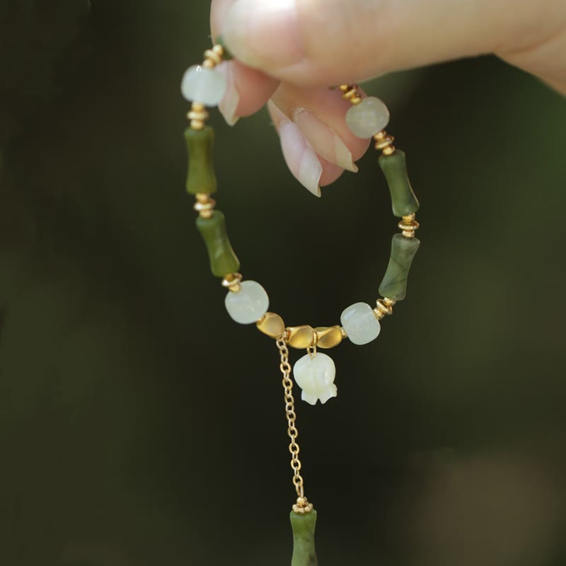 Buddha Stones Green Bamboo Jade Lily of the Valley Wealth Bracelet - Lily of the Valley(Elastic Rope Diameter: 5.5cm) - image 8
