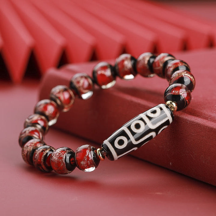 Buddha Stones Tibetan Nine-Eye Dzi Bead Three-eyed Dzi Bead Liuli Glass Bead Wealth Bracelet - Long Nine-Eye Dzi Bead - Red Liuli Glass Bead - 14mm - image 16