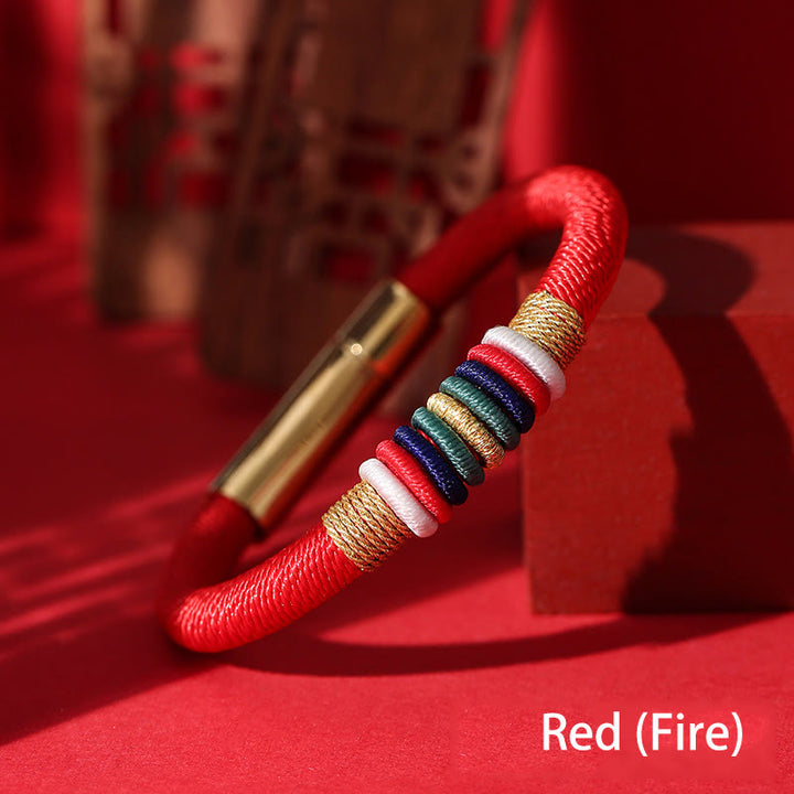 Buddha Stones Tibetan Handmade Colorful King Kong Knot Five Elements Luck Braid String Bracelet - Red(Fire) - 18cm - image 3