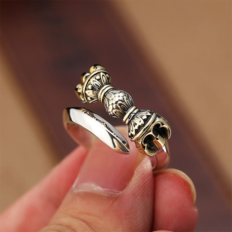Buddha Stones Tibetan Dorje Vajra Engraved Design Copper Luck Wealth Adjustable Ring - image 3