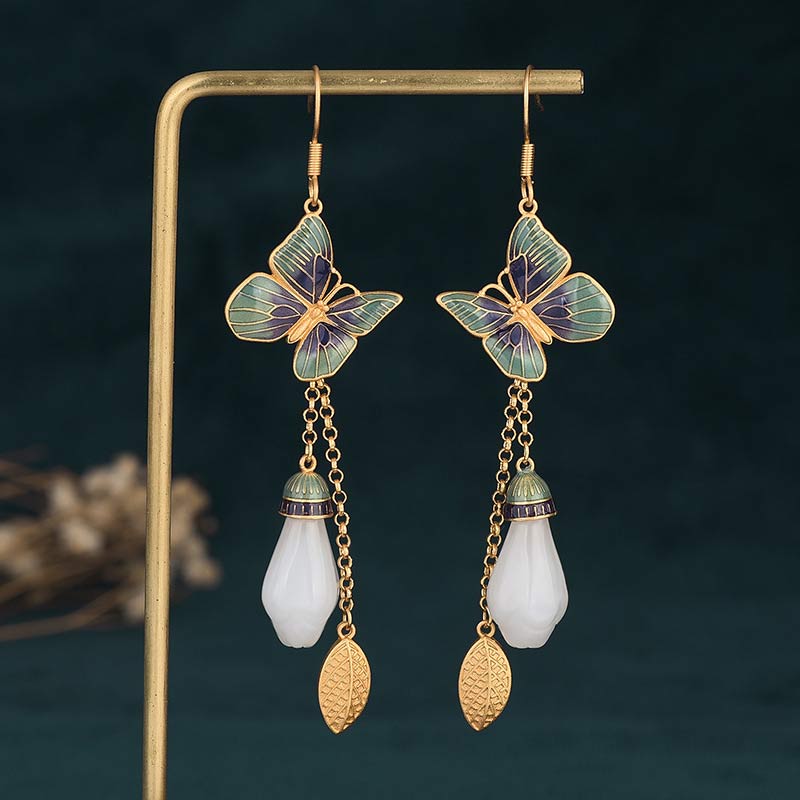 Buddha Stones FengShui White Jade Fortune Earrings - image 1