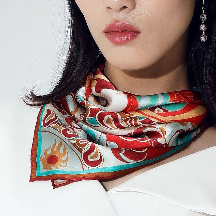 Buddha Stones Dunhuang Rebound Pipa Flying Frescoes 100% Mulberry Silk Scarf Premium Grade 6A Dunhuang Shawl - image 30