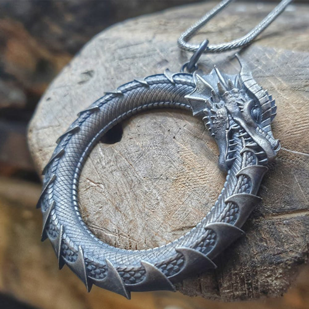 Buddha Stones Pure Tin Dragon Snake Protection Necklace Pendant - image 4