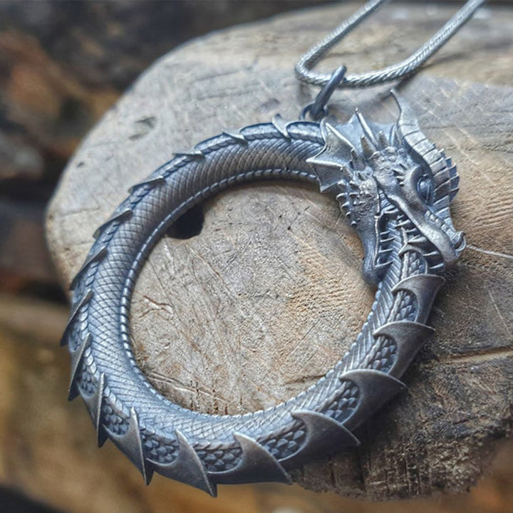 Buddha Stones Pure Tin Dragon Snake Protection Necklace Pendant - image 4