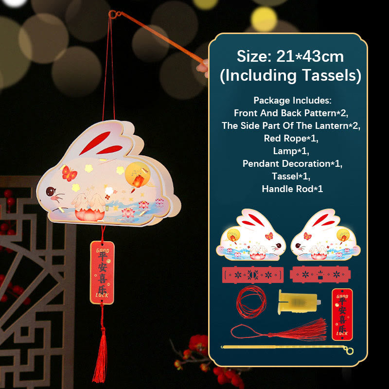 Buddha Stones DIY Good Luck Cute Rabbit Paper Lantern Lamp Mid-Autumn Festival Lantern Decoration - Cute Rabbit Lantern - image 6
