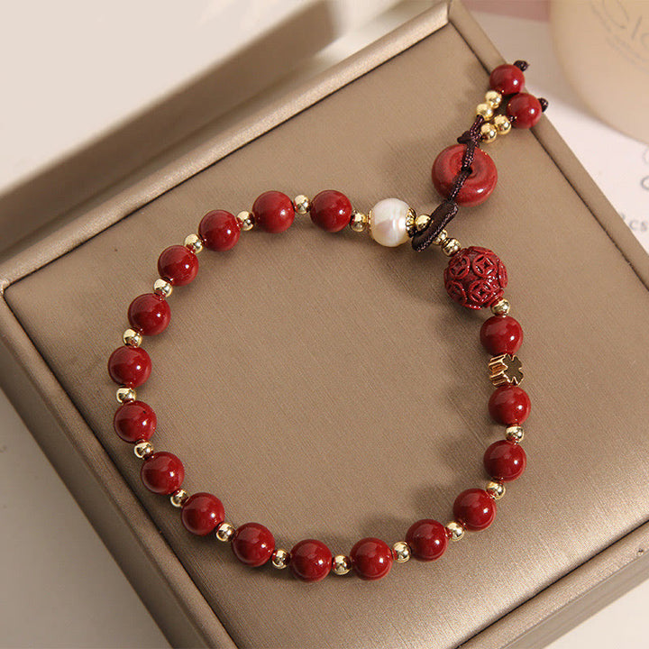 Buddha Stones Natural Cinnabar Peace Buckle Copper Coin Charm Blessing Bracelet - image 4