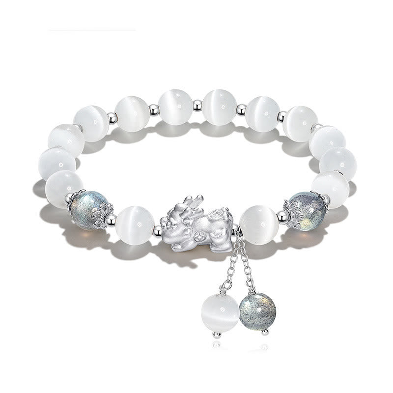 Buddha Stones Natural Cat's Eye Moonstone Strawberry Quartz PiXiu Support Bracelet - Moonstone&Cat's Eye(Wrist Circumference 14-15cm) - image 6