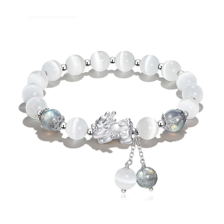 Buddha Stones Natural Cat's Eye Moonstone Strawberry Quartz PiXiu Support Bracelet - Moonstone&Cat's Eye(Wrist Circumference 14-15cm) - image 6
