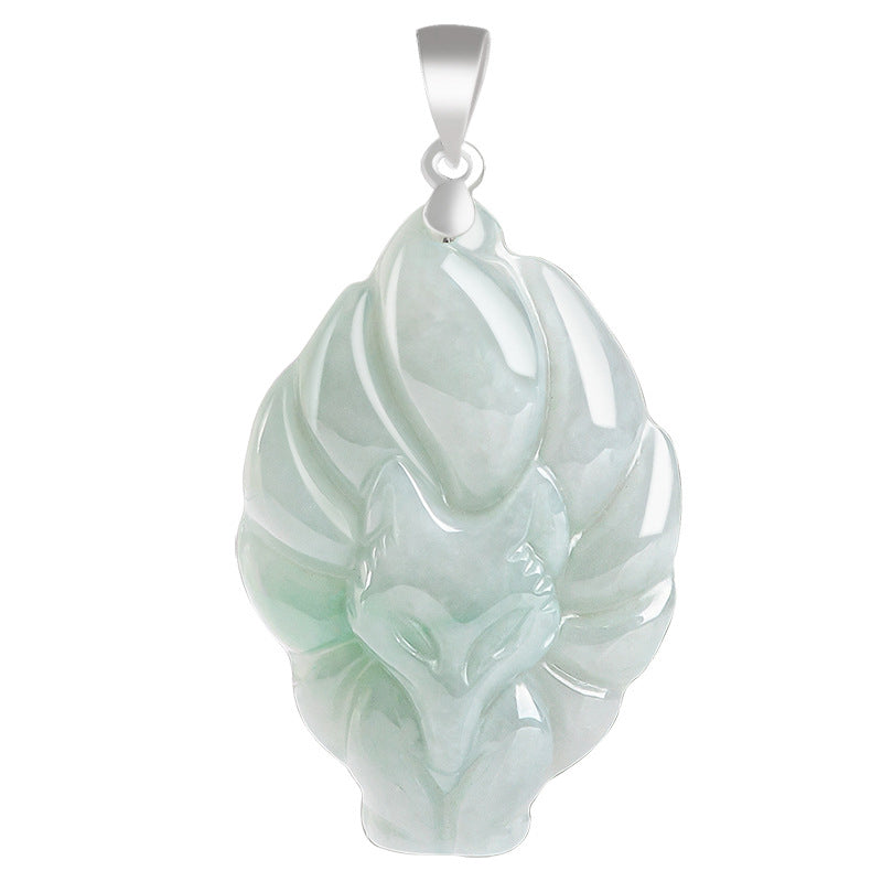 Buddha Stones 925 Sterling Silver Natural Jade Nine Tailed Fox Prosperity Necklace Pendant - image 9