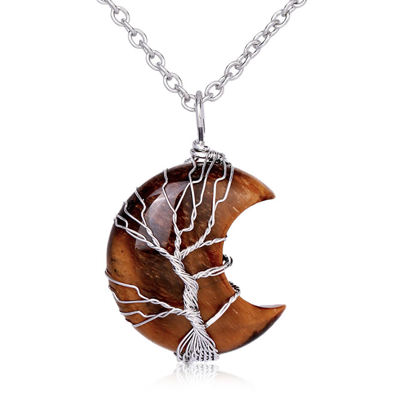Buddha Stones Natural Quartz Crystal Moon Tree Of Life Healing Energy Necklace Pendant - Tiger Eye - image 14