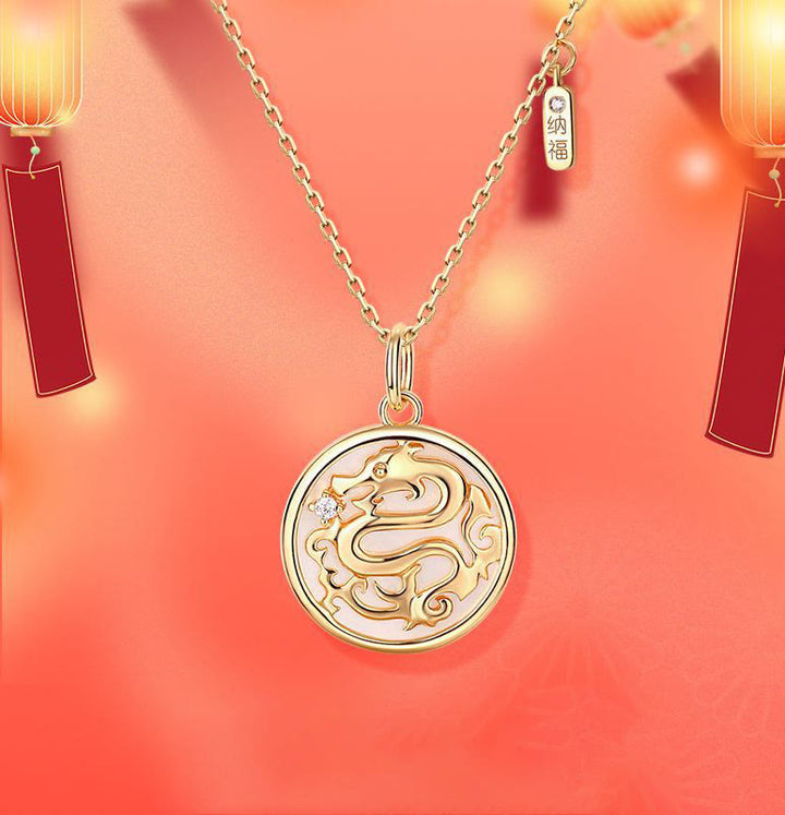 ❗❗❗A Flash Sale- Buddha Stones 925 Sterling Silver Tridacna Stone Year of the Dragon Fu Character Luck Strength Necklace Pendant - image 1
