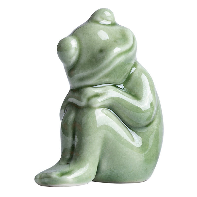 Buddha Stones Mini Small Meditation Lotus Resting Frog Ceramic Wealth Luck Home Tea Pet Figurine Decoration - image 14