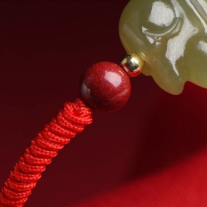 Year of the Rabbit Hetian Jade Bunny Cinnabar Beaded Abundance String Bracelet - image 7