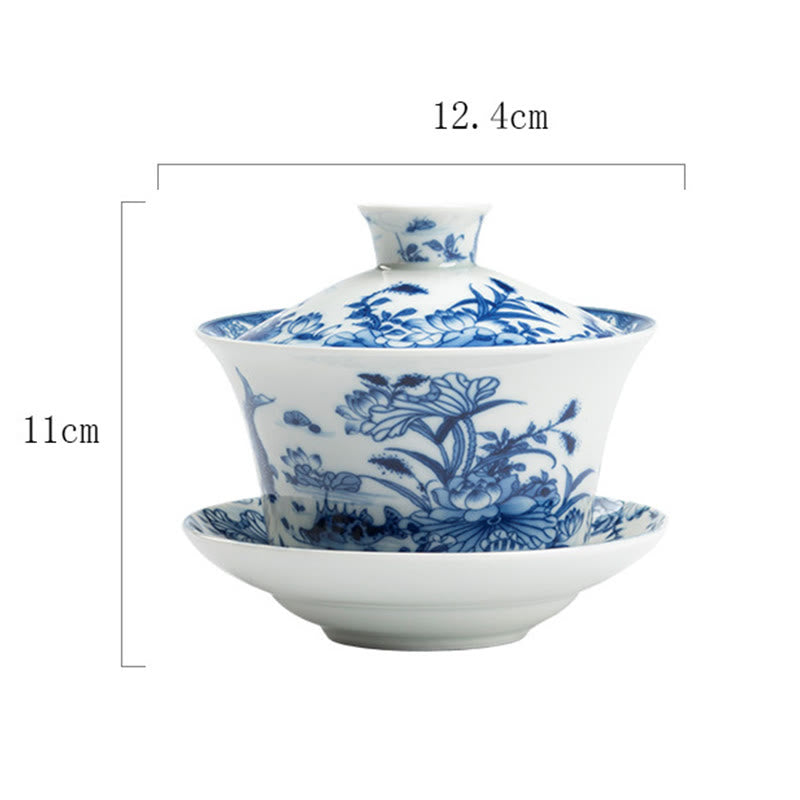Buddha Stones Blue And White Porcelain Lotus Koi Fish Lion Dance Watermelon Ceramic Gaiwan Sancai Teacup Kung Fu Tea Cup And Saucer With Lid 300ml - image 9