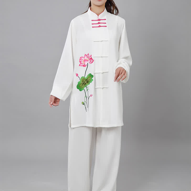 Buddha Stones Lotus Flower Leaf Pattern Tai Chi Meditation Prayer Spiritual Zen Practice Clothing Women's Set - image 13
