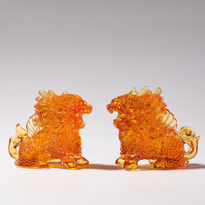 Buddha Stones Feng Shui Kirin Handmade Liuli Crystal Art Piece Home Office Decoration - Gold - A Pair - image 5
