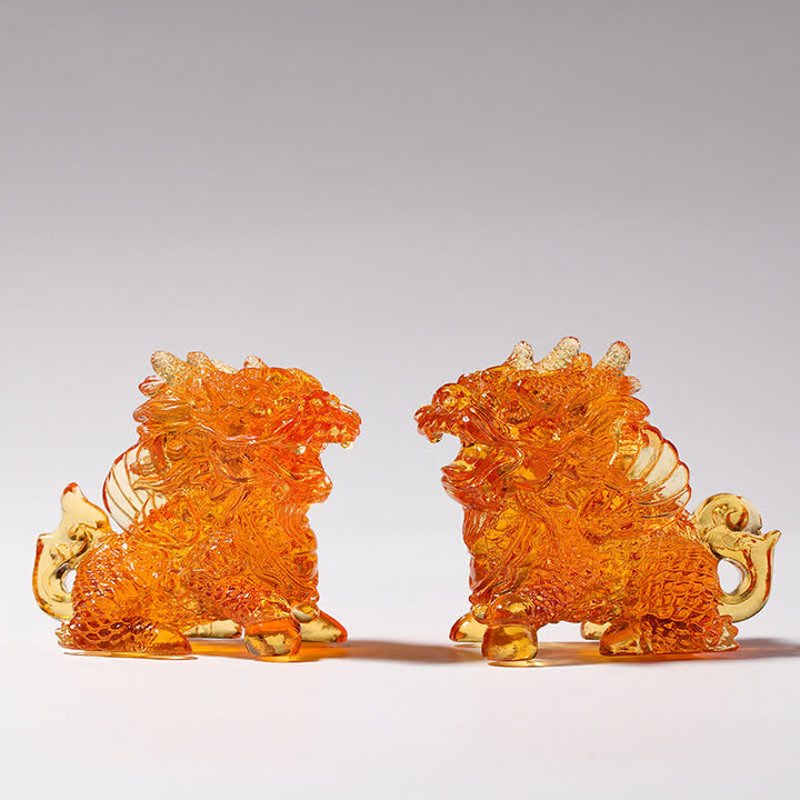 Buddha Stones Feng Shui Kirin Handmade Liuli Crystal Art Piece Home Office Decoration - Gold - A Pair - image 5