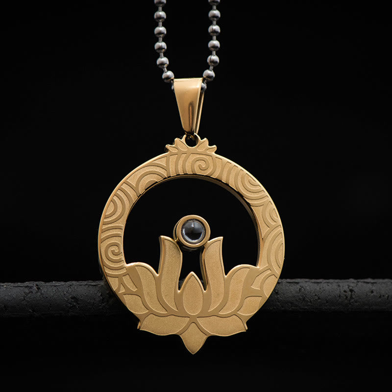 Buddha Stones Lotus Titanium Steel Enlightenment Projection Shurangama Mantra Necklace Pendant - Lotus-Top Projection - image 11