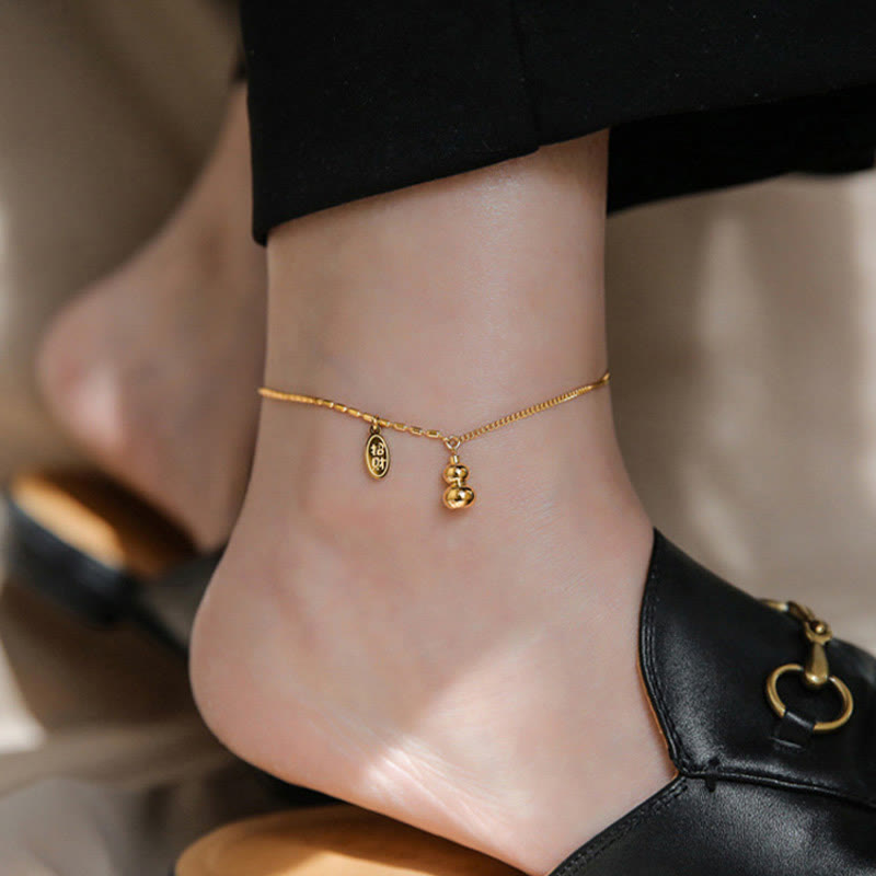 Buddha Stones 18k Gold Lucky Gourd Design Wealth Buckle Anklet - image 13