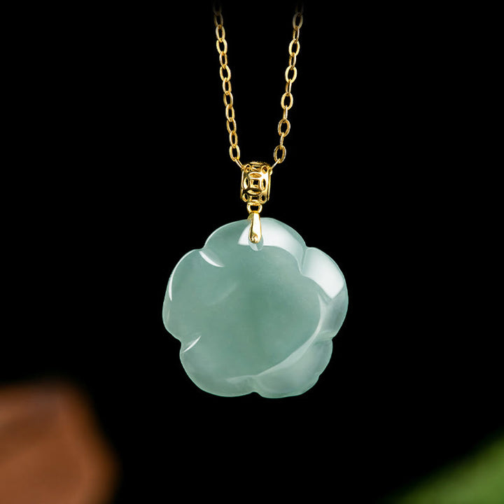 Buddha Stones 18K Gold 925 Sterling Silver Natural Jade Rose Luck Necklace Pendant - image 6
