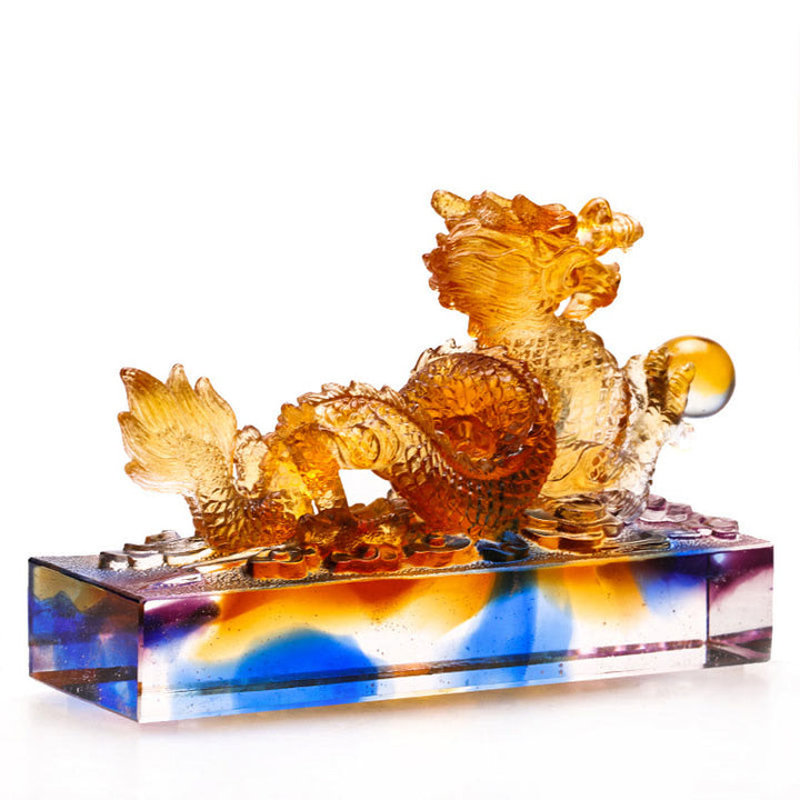 Buddha Stones Handmade Multicolored Dragon Liuli Crystal Art Piece Protection Home Office Decoration - image 5