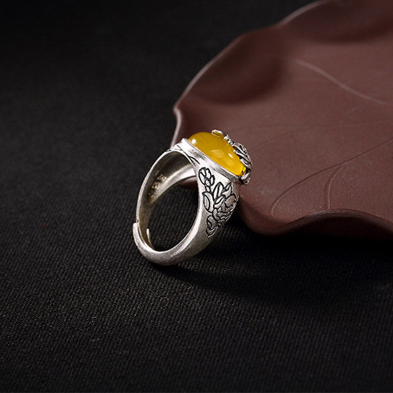 Buddha Stones Citrine Lotus Blessing Protection Adjustable Ring - image 5