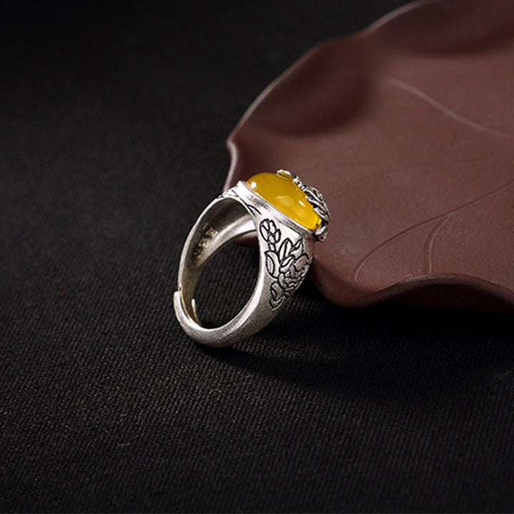 Buddha Stones Citrine Lotus Blessing Protection Adjustable Ring - image 5