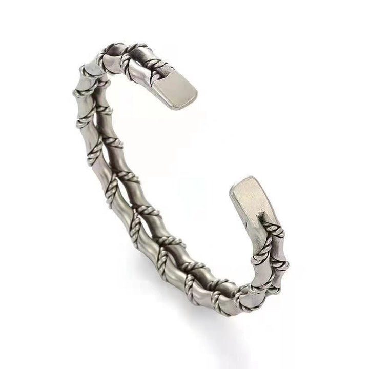Buddha Stones Vintage Double Layer Bamboo Pattern Luck Cuff Bracelet Bangle - image 2