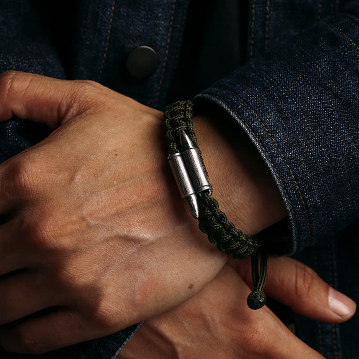 Buddha Stones 925 Sterling Silver Bullet Design Braided Rope Bracelet - image 6