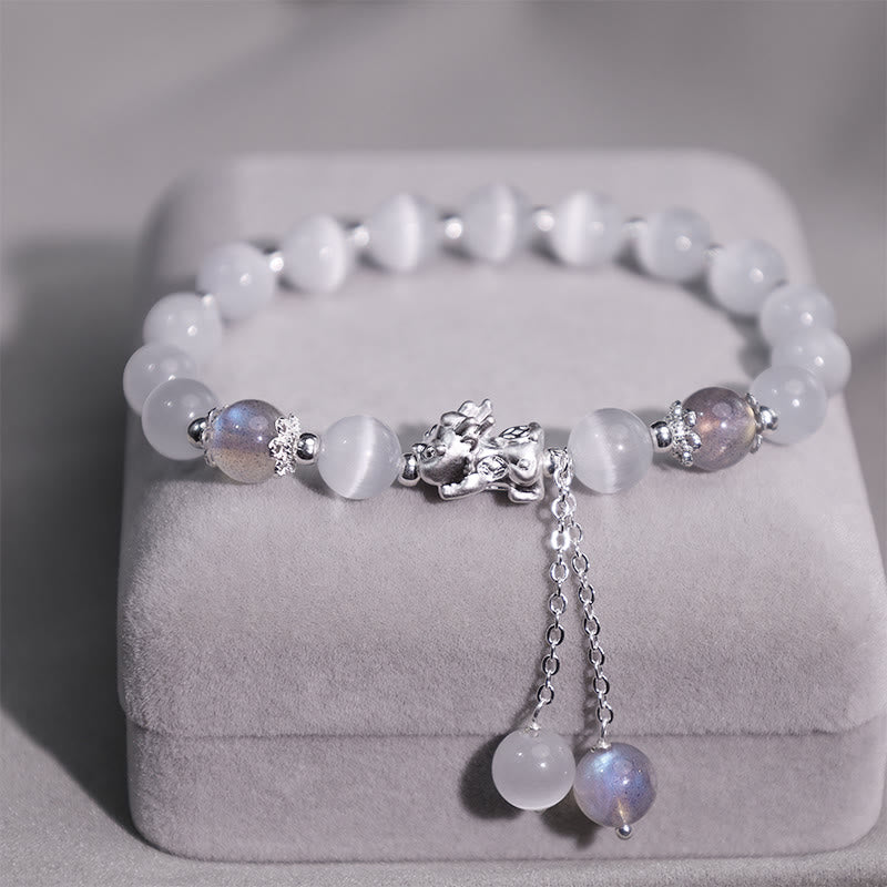 Buddha Stones Natural Cat's Eye Moonstone Strawberry Quartz PiXiu Support Bracelet - image 3