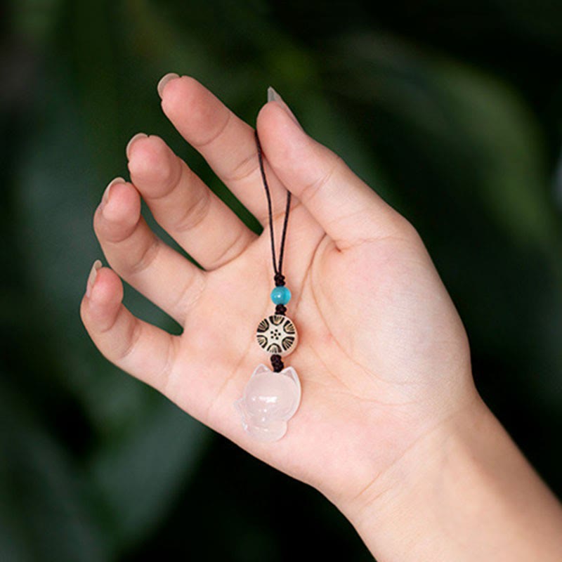Natural Chalcedony Fox Harmony Phone Hanging Decoration - image 7