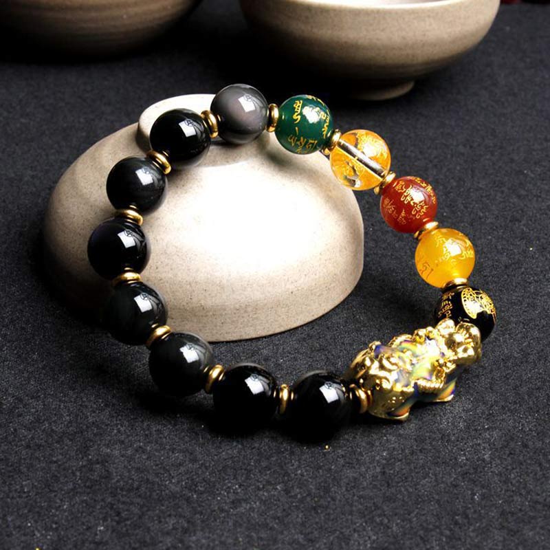 Buddha Stones Color-Changing Pixiu Obsidian Wealth Bracelet - image 2