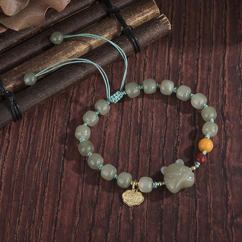 Chinese Zodiac Tiger Jade Blessing String Bracelet - image 3